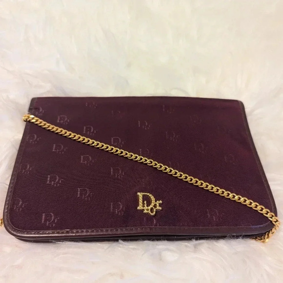 Authentic Christian Dior Bordeaux Nylon & Leather Chain Shoulder Crossbody Bag - Picture 2 of 8